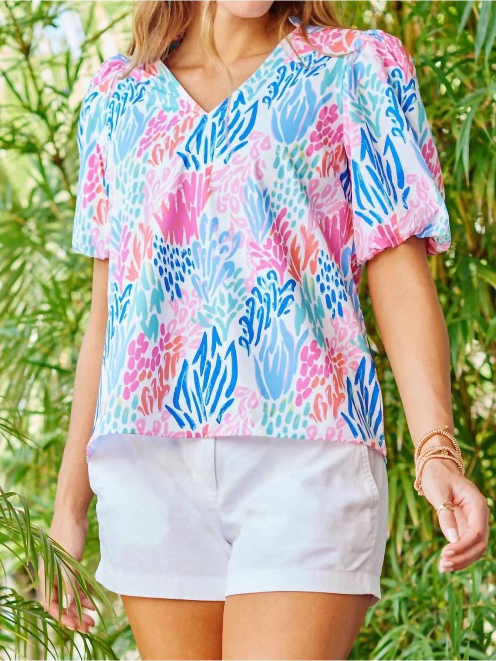 NWT Mary Square Women's Kenzie Top In Coral Cove Royal | Small
